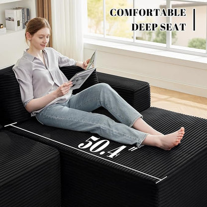 Mangodan 110” Cloud Sectional Couch, Boneless Sofa for Living Room, Modular Sectional Sofa with Deep Seat, Comfy Fluffy Couch with L-Shaped Chaise, No Assembly Required (Right-Facing Chaise, Black)