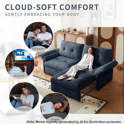 81.5'' Full Sleeper Sofa, Pre-Assembled, Chenille Pull Out Couches Bed, 3-in-1 Convertible Sofa, Adjustable Backrest, Small Loveseat for Small Space, Living Room, Apartment, Chenille Blue