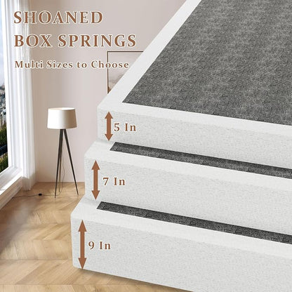 SHOANED Metal Box Spring King Size - 9 Inch High Profile Heavy Duty Black Bed Base Non Slip Mattress Foundation Box Springs for King Bed, Easy Assembly, No Noise