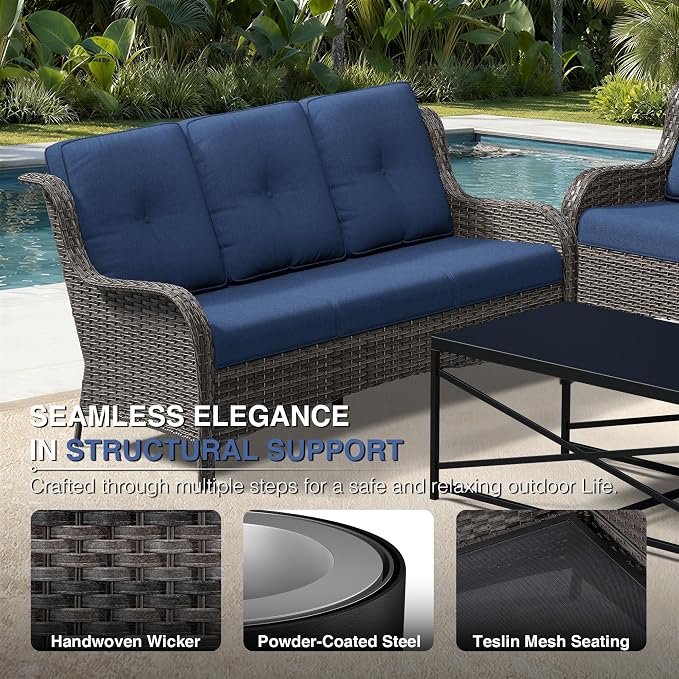 Joyside Outdoor Patio Couch Set, Outdoor Wicker Sofa with High Back, Deep Seating, Wide Armrest, Thickened Cushions, Patio Sofa for Deck, Porch Use