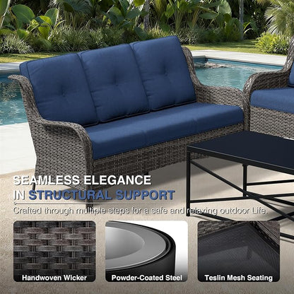 Joyside Outdoor Patio Couch Set, Outdoor Wicker Sofa with High Back, Deep Seating, Wide Armrest, Thickened Cushions, Patio Sofa for Deck, Porch Use