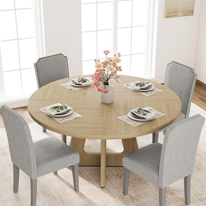 GAOMON 47 Inch Round Dining Table for 4-6 People, Circle Dinner Table with Wooden Cross Pedestal Base, Farmhouse Kitchen Furniture for Dining Room, Living Room, Kitchen (Table Only) -Burlywood