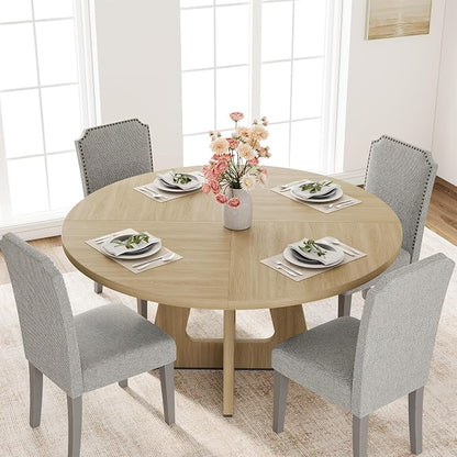 GAOMON 47 Inch Round Dining Table for 4-6 People, Circle Dinner Table with Wooden Cross Pedestal Base, Farmhouse Kitchen Furniture for Dining Room, Living Room, Kitchen (Table Only) -Burlywood