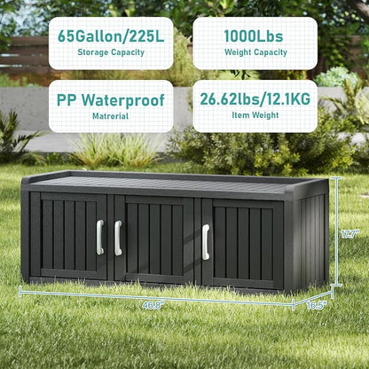 Outdoor Shoe Bench, Waterproof UV-Resistant Indoor Resin Shoe Cabinet, Entryway Shoe Storage with 3 Doors, Living Room, Bedroom, Black (3 Door)