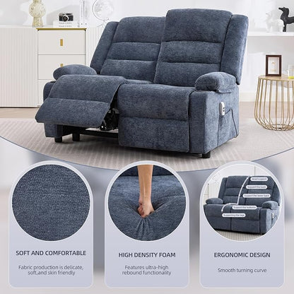 52Inch Reclining Loveseat Sofa,Power Loveseat Recliner,Electric Love seat Recliner Sofa for Bedroom,Living Room with Charging Ports,Blue