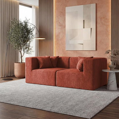 MONVANE 75" Loveseat Sofa, Comfy Chenille Modular Sectional Sofa with 4 Pillows, Modern Deep Seat Boneless Couch, 2 Seater Sofa for Living Room, Bedroom and Apartment, Rust Red