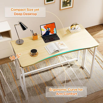 Huuger Folding Desk with Storage Shelf, 39.3 Inch Foldable Computer Table for Small Spaces, Space Saving Sofa Table for Couch, Writing Work Office Computer Desk, Easy to Fold, Oak
