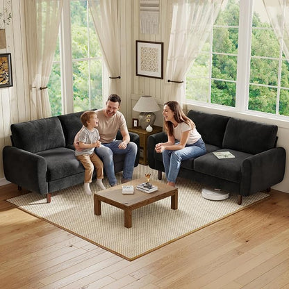 WorthFurni 68" Loveseat Sofa, Comfy Chenille Fabric Couches for Living Room with Spring Cushion and Solid Wood Frame, Modern Deep Seat Couch for Bedroom, Apartment, Office, Easy Assembly, Black