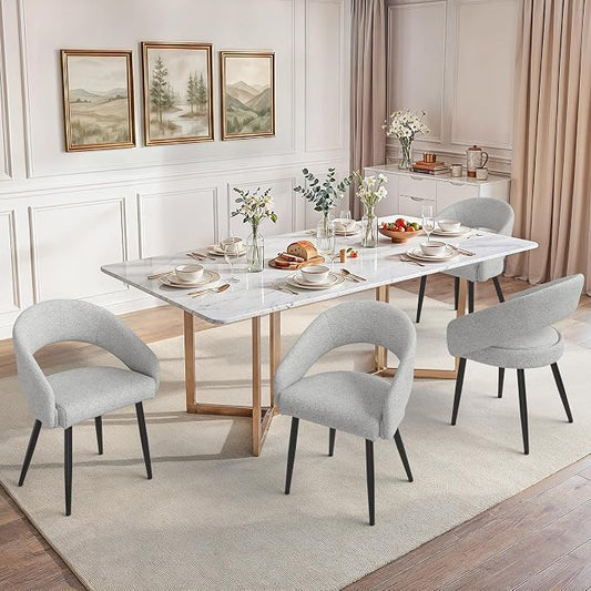 LUE BONA Modern Dining Chairs Set of 4, Upholstered Armrest Side Chairs for Kitchen & Dining Room, 18.5" Seat Height, Comfortable Curved Hollow Backrest, Black Metal Legs, Easy Assembly, Light Grey