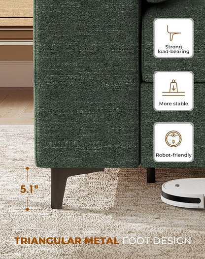 71.25" L Shaped Sectional Couches for Living Room, Deep Seat Sofa with Big Storage Ottoman & 8”Cushion, Comfy 2-Seater Chenille Loveseat, Convertible Armrest, Removable Cover for Small Space(Green)