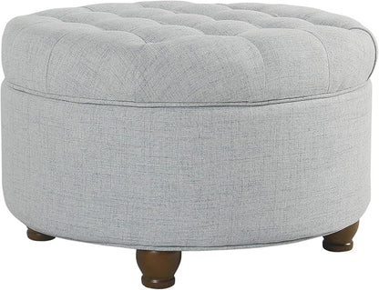 HomePop 25" Button Tufted Round Storage Ottoman - Light Blue