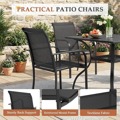 SUNCROWN 5 Pieces Outdoor Dining Set, Patio Furniture Set with 4 x Textilene Dinning Chairs and 1 Steel Slat Metal Bistro Table for Lawn Garden Backyard Poolside Deck, Black