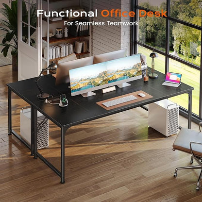 PRAISUN 63 X 30 Inch Extra Deep Desk with Power Outlets | Long Computer Desk for Bedroom, Office Desk for Work from Home, Writing Study Gaming Table, Stable Metal Frame, Black