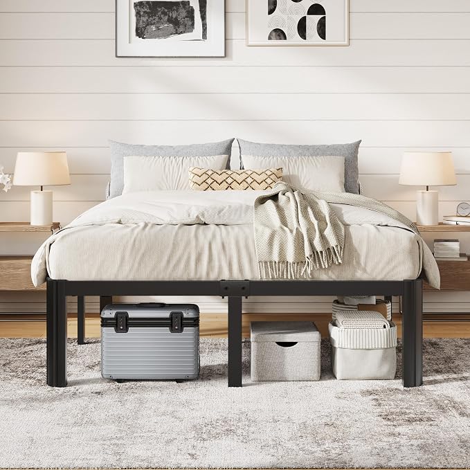 Allewie Metal Full Size Bed Frame, 14 Inch 3500LBS Heavy Duty Platform Bed with Rounded Corner & Under Bed Storage, No Box Spring Needed, Noise Free, Easy Assembly, Black