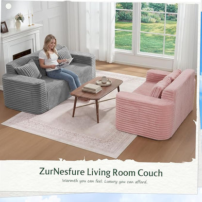 ZurNesfure Sofa Couch Cloud 3-Seater Memory Foam Couch with Pillow No Assembly Required, Modern Couch with Removable Washable Cover Boneless Sofas for Living Room Bedroom Apartment (Grey,3-Seater)