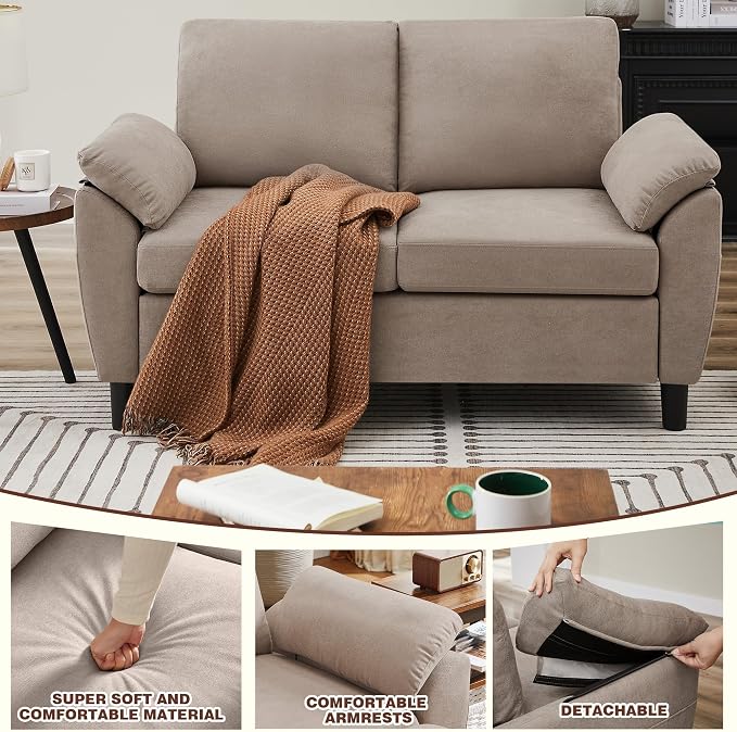 80" Convertible Sectional Sofa Set, Modern Linen Small L Shaped Couch with Reversible Chaise and Loveseat Sofa, 3-Seat Sofa Couches for Living Room, Office, Apartment, Beige