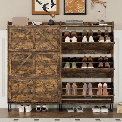 BORNOON Shoe Cabinet with 3 Flip Drawers Narrow Shoe Storage Cabinet Organizer Wooden Freestanding Shoe Rack Hidden Slim Shoes Storage Cabinet for Entryway, Hallway, Living Room, Bedroom