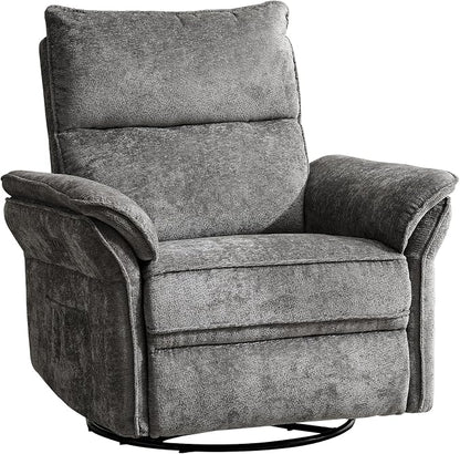 Swivel Rocker Recliner, Glider Recliner Nursery Chair with Massage and Heat, Power Nursery Rocking Chairs with Adjustable Headrest for Living Room，USB Ports,Side Pockets,Chenille Grey