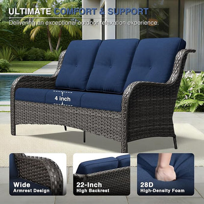 Joyside Outdoor Patio Couch Set, Outdoor Wicker Sofa with High Back, Deep Seating, Wide Armrest, Thickened Cushions, Patio Sofa for Deck, Porch Use