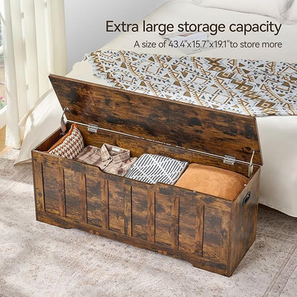 VANKILEY 47.2"Storage chest extra large,storage trunk with 2 safety Hinges,Wooden storage bench,Shoe Bench,47.2x15.7x19.1 Inch,Easy Assembly,storage bench for bedroom,living room,entryway,Rustic brown