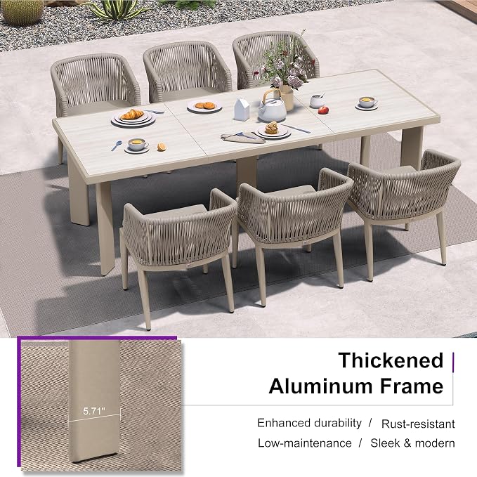 PURPLE LEAF 11 Pieces Outdoor Dining Set Patio Extended Upgrade Table and Chairs Set Aluminum Wicker Rattan Patio Furniture Set for Lawn Garden Backyard Champagne