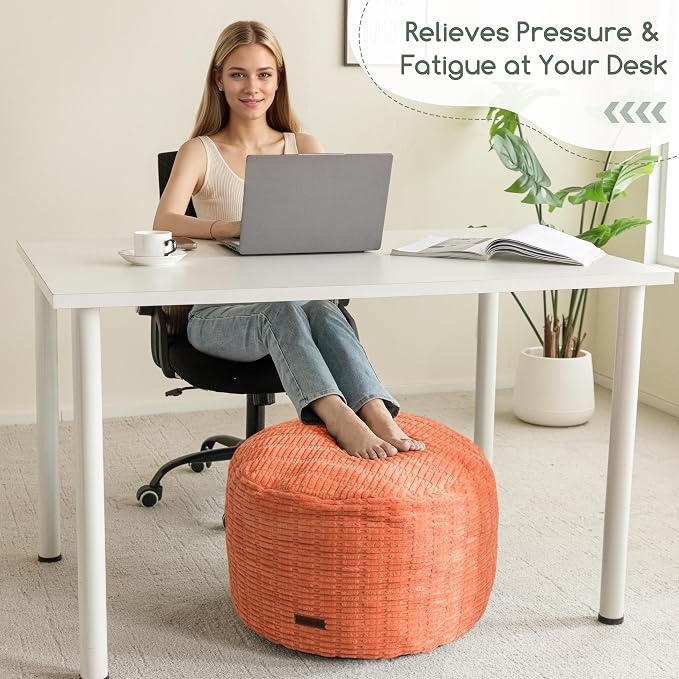 HIGOGOGO Pouf Ottoman Stuffed Round Modern Foam Filled Foot Rest Poufs for Living Room Chair Decorative 26 X 18 Inches Boho Relax Stool for Wedding Christmas Party, Coral Orange