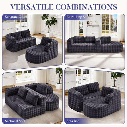 Hobestluk Modular Sectional Sofa Couches L-Shape Couch 3 Seat Modular Sofa Memory Foam Sectional Couches for Living Room, Cloud Couch (Round Ash Grey, 96", Left Hand Facing)