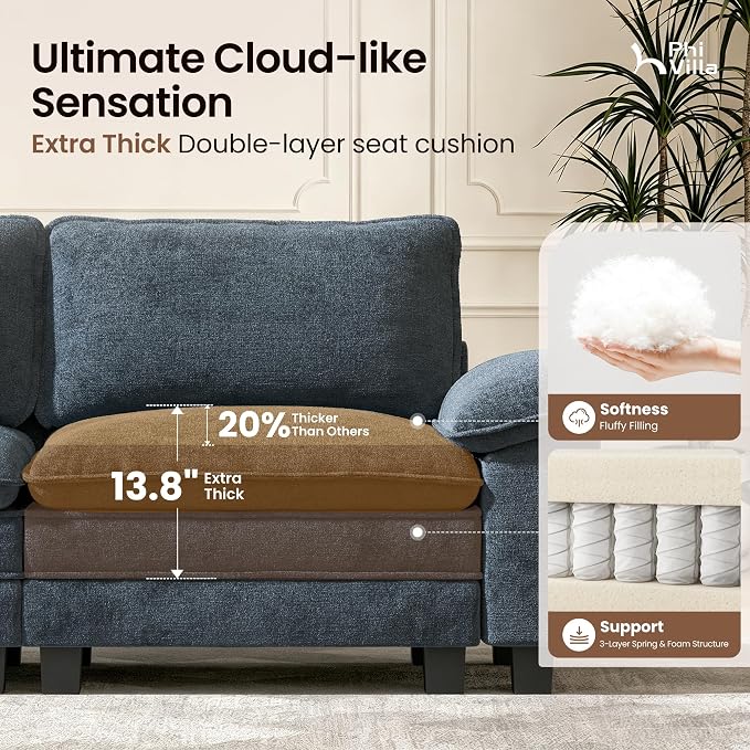 PHI VILLA Cloud Modular Couch Sets with Swivel Accent Chair, 123.6" Sectional Sofa with L-Shaped Chaise, 4-Seater Couches with Ottoman for Living Room, Chenille Dark Cyan Sofa & Corduroy Beige Chair