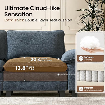 PHI VILLA Cloud Modular Couch Sets with Swivel Accent Chair, 123.6" Sectional Sofa with L-Shaped Chaise, 4-Seater Couches with Ottoman for Living Room, Chenille Dark Cyan Sofa & Corduroy Beige Chair