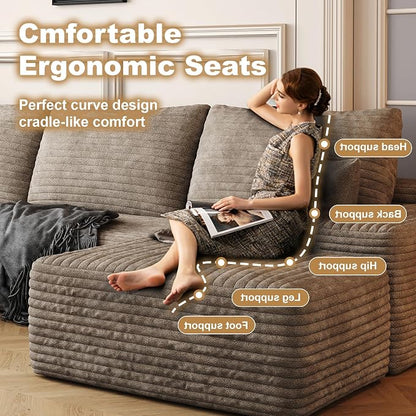 108" Sectional Couches for Living Room Modern Modular Sofa with L-Shape Couchs Upholstered Boneless Couch Deep Seat Sectional Couch with Chaise (Camel, 108"Left facing chaise+2Seaters+1Ottoman)