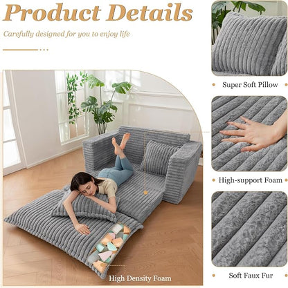 YOSHOOT Loveseat Sleeper Sofa, Convertible Sofa Bed Couch Futon Couches for Living Room, 3-in-1 Pull Out Floor Couch with Cushion and Pillows, Dark Grey