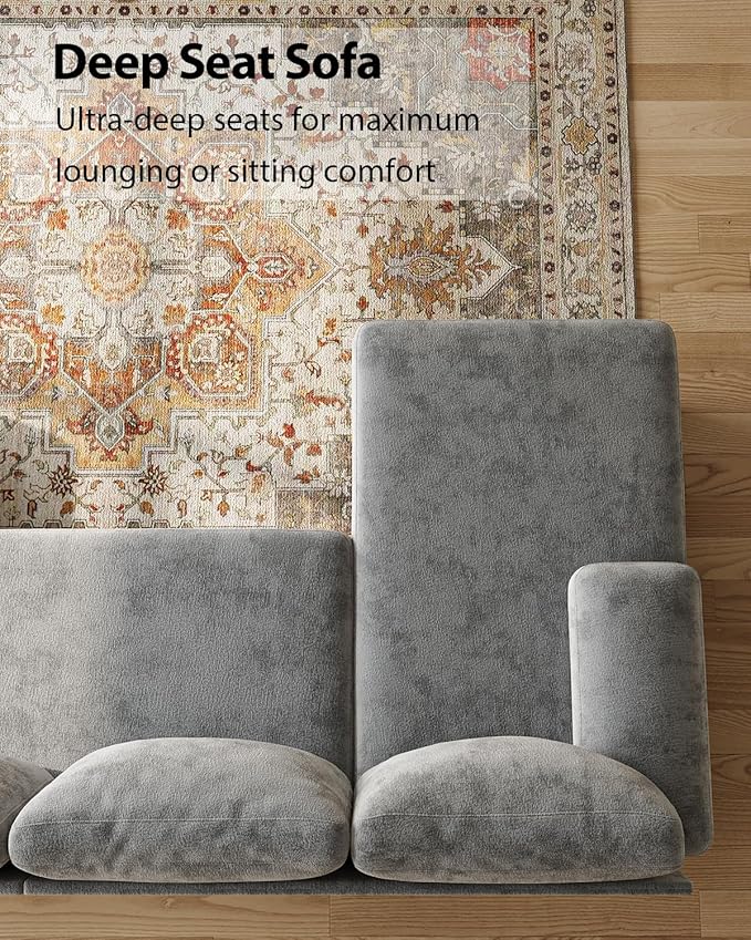 U-Shaped Sectional Couches for Living Room | 112 Inch Modern Sectional Couch | Light Grey Chenille Sofa with Double Chaise for Apartment