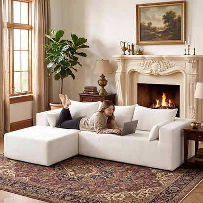 106" Cloud Sectional Boneless Couches for Living Room, Modular L Shaped Couch with Deep Seat Oversized Left Facing Chaise, Memory Foam Compressed Spineless 3 Seater Sofa for Bedroom Apartment, Beige