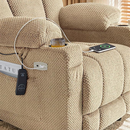 MCombo Zero Gravity Power Recliner Chair with Heat and Vibration Massage, Reclining Chair with USB & Type C Ports, Cup Holders for Living Room, Fabric 8015 (Beige)