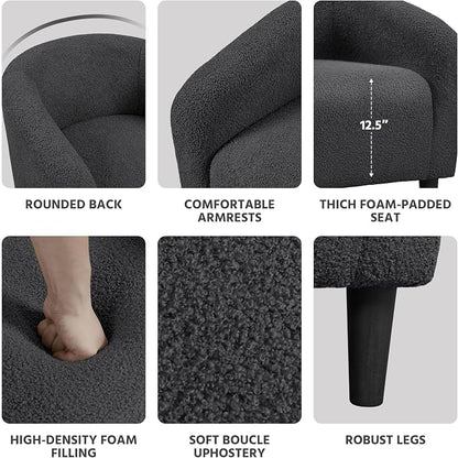 Topeakmart Barrel Chair, Soft Sherpa Accent Chair Side Chair Club Chair Modern Style Deep Seating Barrel Armchair for Living Room Furniture Reading Room Bedroom, Set of 2, Dark Gray