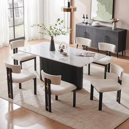 Morden Fort Boucle Dining Chair Set of 2, Upholstered Kitchen Chairs with Metal Frame & Curved Backrest, Mid Century Modern Armless Chair for Dining Room, Living Room, Apartments