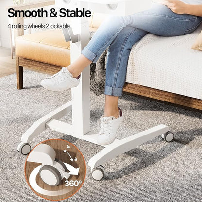 JOY worker Mobile Standing Desk with Storage Drawer, Pneumatic Height Adjustable Mobile Laptop Desk Workstation, White Rolling Cart with Wheels for Home Office Classroom