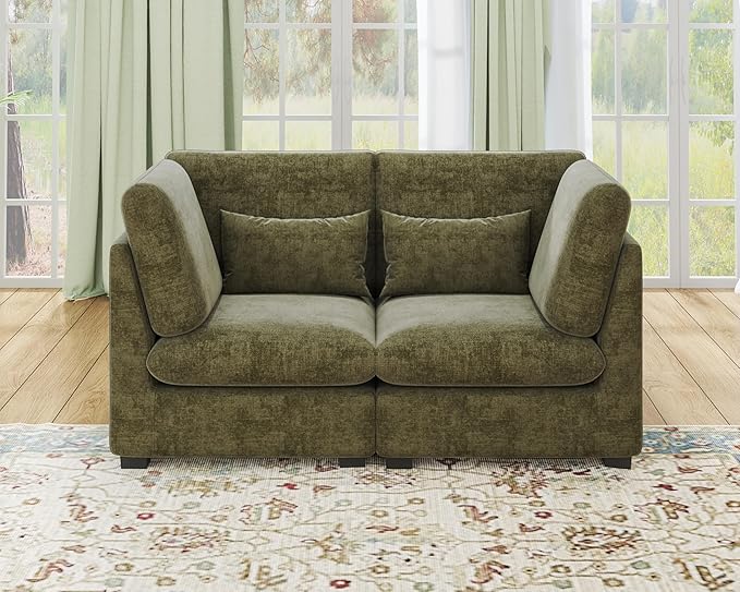 77" Oversized Chenille Couch Modular Sectional Sofa, Washable Cloud Couch Sectional, 2 Seater Sectional Couches for Living Room, Fully Cover Removable, Loveseat Sofa, Chenille, Green