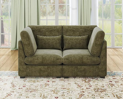 77" Oversized Chenille Couch Modular Sectional Sofa, Washable Cloud Couch Sectional, 2 Seater Sectional Couches for Living Room, Fully Cover Removable, Loveseat Sofa, Chenille, Green