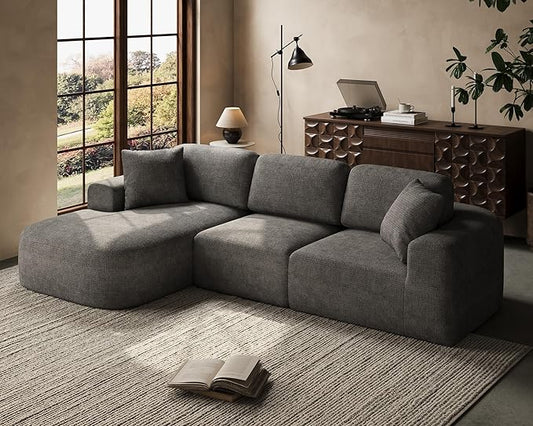 Dowinx 107'' Modular Sectional Sofa Couch with Chaise, No Assembly Required, Modern Bouclé-Inspired Upholstery, Convertible L-Shaped Design for Living Room – Charcoal Grey