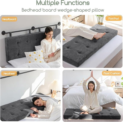 HIGOGOGO Wall Mounted Headboards for Queen Size Bed, Hanging Head Board Wall with Button Tufting, Adjustable Height Headboard for Bedroom,Darkgrey