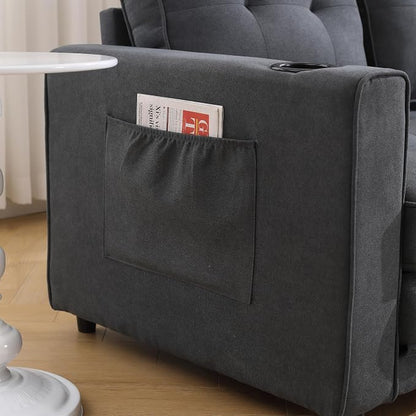 ERYE Foldable Loveseat Sofa Convertible Pull Out Sleeper Sofabed,2 Seat Tufted Upholstered Sofa Modern Convertible Sleeper Couch Bed with Cupholders and Side Pockets