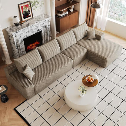 Eafurn 135" Oversized L-Shaped Boneless Sectional Sofa Couch with Chaise, Fluffy Corduroy Modular Couch with Deep Seat,Flexible Combination Corner Sofa & Couch for Living Room, No Assembly