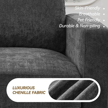 110.6" L Shaped Sectional Sofa, Modular Cloud Deep Seat Couch with Movable Ottoman, Oversized Thicked 4-Seats Sofas for Living Room, Chenille Grey