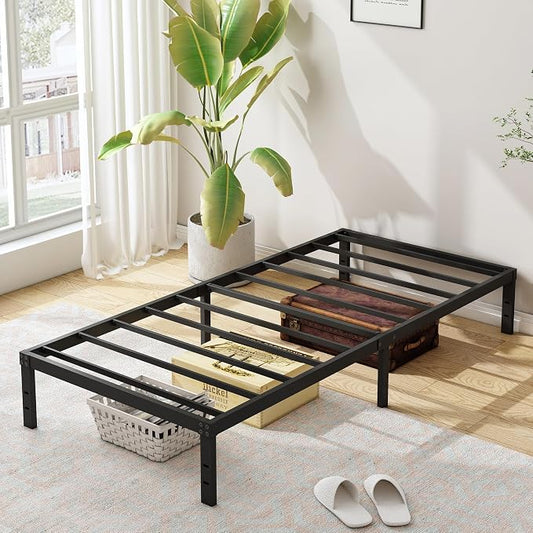 Cieemine 10 Inch Twin Bed Frames, Platform Metal Bed Frame Twin Size Heavy Duty Steel Slat Mattress Foundation, No Box Spring Needed, Easy Assembly, Noise-Free, Black