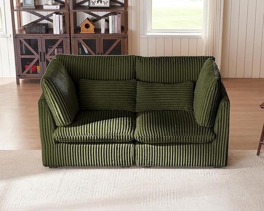 77" Oversized Corduroy Couch Modular Sectional Sofa, Washable Cloud Couch Sectional, 2 Seater Sectional Couches for Living Room, Fully Cover Removable, Loveseat Sofa, Corduroy, Green