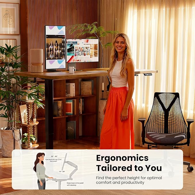 ErGear Height Adjustable Electric Standing Desk, 55 x 28 Inches Sit Stand up Desk, Memory Computer Home Office Desk, Vintage Brown