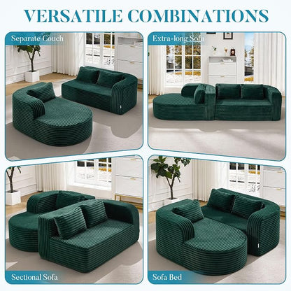 Hobestluk Modular Sectional Sofa Couches L-Shape Couch 3 Seat Modular Sofa Memory Foam Sectional Couches for Living Room, Cloud Couch (Round Green, 96", Left Hand Facing)