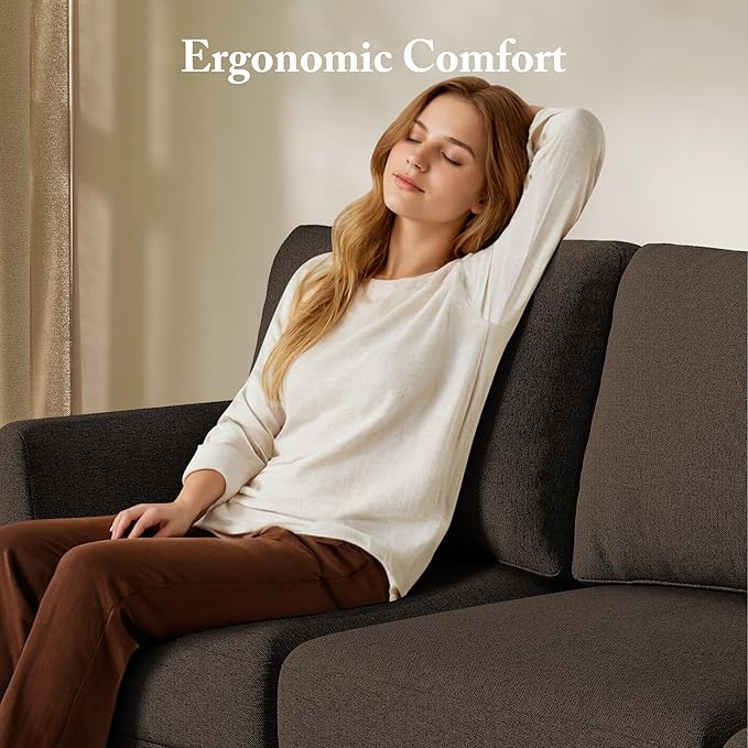Busaurus 3 Seater Sofa Couch with Deep Seats, 89" Mid Century Modern Upholstered Sofa with Armrests, Comfy Couches for Living Room, Bedroom and Office, Linen Fabric Apartment Couch (Linen Brown)