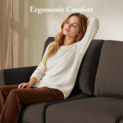 Busaurus 3 Seater Sofa Couch with Deep Seats, 89" Mid Century Modern Upholstered Sofa with Armrests, Comfy Couches for Living Room, Bedroom and Office, Linen Fabric Apartment Couch (Linen Brown)